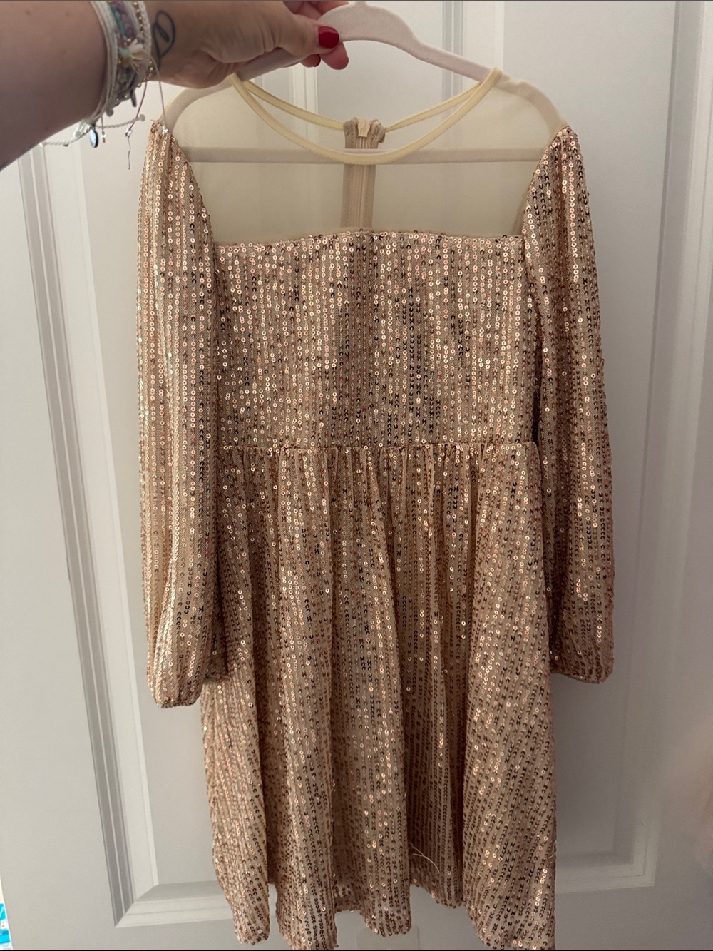Gold Sequin Long Sleeve Party Dress
